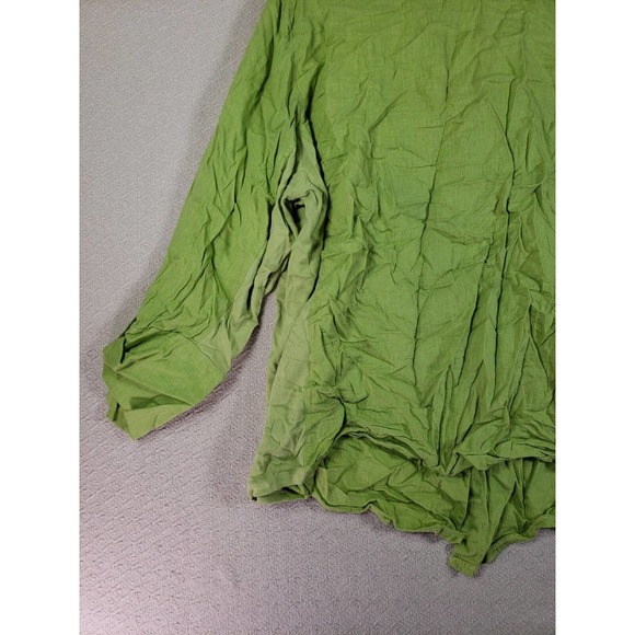 Linen Blend Shirt Womens 2X Green Roll Tab Sleeve Flap Pockets Button-Up - Picture 10 of 13
